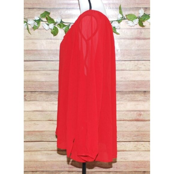 Carmen Marc Valvo Red Blouse Tunic Plus Size 3X Zip Up Tie Up Keyhole Neckline - Picture 5 of 10